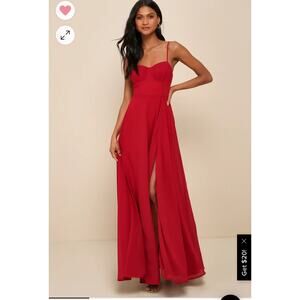 NWT Lulus Cause for Commotion Red Pleated Bustier Maxi Dress